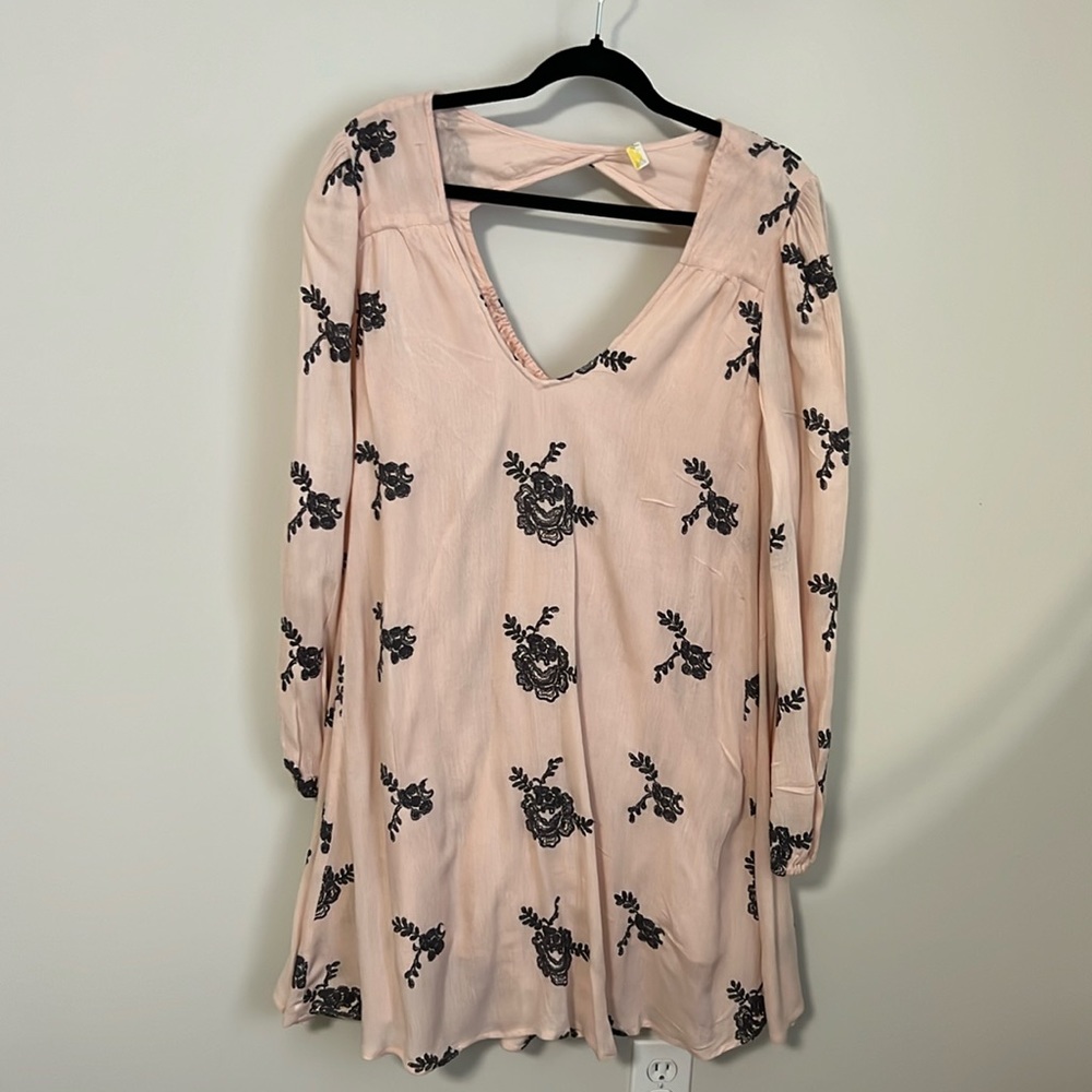 Free People Emma Embroidered Long Sleeve Swing Dress